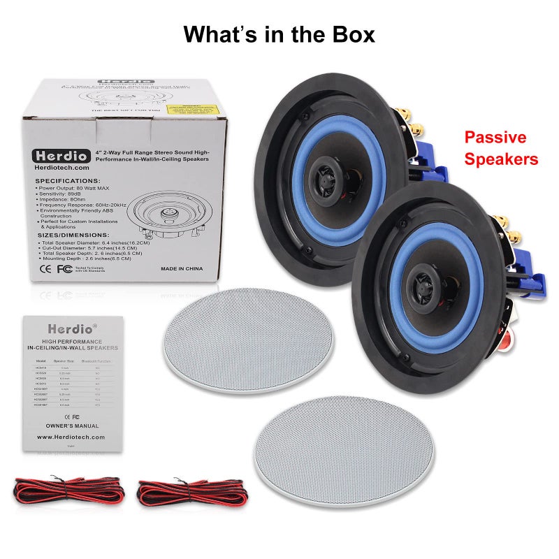 Herdio 4â€ HCS418 160 Watts 2 Way Flush Mount in Ceiling in Wall Passive Speakers Great for Bathroom, Kitchen,Living Room,Office(A Pair) - Image 4